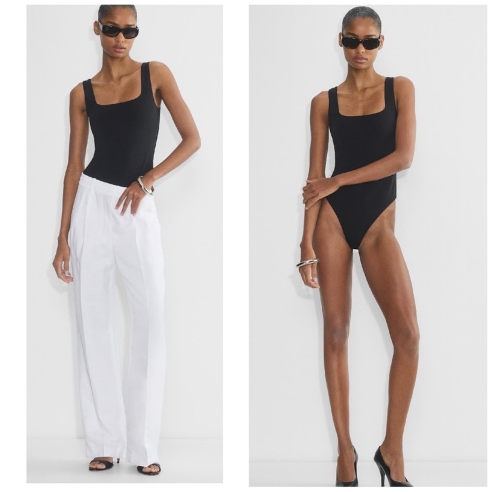 Aritzia Babaton Casual Contour Squareneck Soft Thong Bodysuit Black Size small